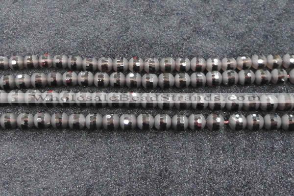 CSQ514 15.5 inches 12mm faceted round matte smoky quartz beads