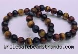 CTB37 7.5 inches 10mm round colorful tiger eye beaded bracelets