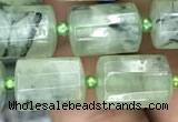 CTB609 15.5 inches 10*14mm faceted tube green rutilated quartz beads