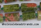 CTB742 15.5 inches 6*10mm - 8*12mm faceted tube unakite beads