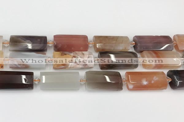 CTB856 13*25mm - 15*28mm faceted flat tube agate beads