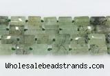 CTB881 13*25mm - 14*19mm faceted tube green rutilated quartz beads