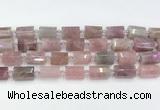 CTB885 13*25mm - 14*19mm faceted tube Madagascar rose quartz beads