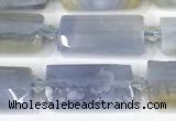 CTB920 13*25mm - 15*28mm faceted flat tube blue chalcedony beads