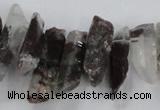 CTD1658 Top drilled 6*15mm - 8*35mm sticks green phantom quartz beads