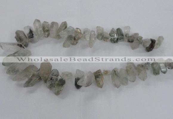 CTD1664 Top drilled 8*15mm - 15*25mm sticks green phantom quartz beads