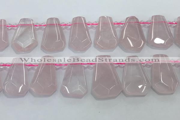 CTD2271 Top drilled 16*28mm - 20*30mm faceted freeform rose quartz beads