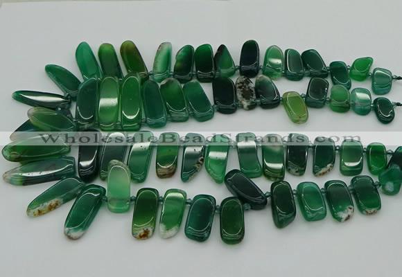 CTD463 15.5 inches 10*20mm - 12*35mm sticks green agate beads