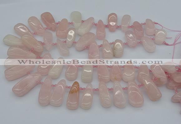 CTD476 Top drilled 12*25mm - 15*45mm freeform rose quartz beads