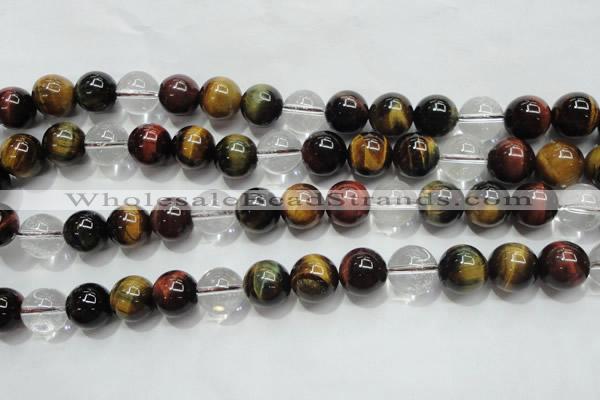 CTE1128 15 inches 12mm round mixed tiger eye & white crystal beads