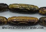 CTE116 15.5 inches 12*40mm carved cylinder yellow tiger eye beads