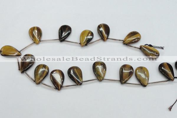 CTE125 16*26mm top-drilled flat teardrop yellow tiger eye beads wholesale