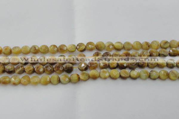 CTE1535 15.5 inches 8mm faceted coin golden tiger eye beads