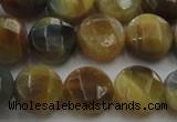 CTE1574 15.5 inches 12mm faceted coin golden & blue tiger eye beads