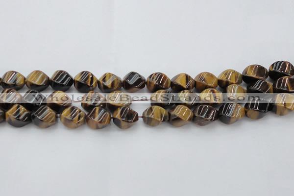 CTE1590 15.5 inches 10*14mm twisted rice yellow tiger eye beads