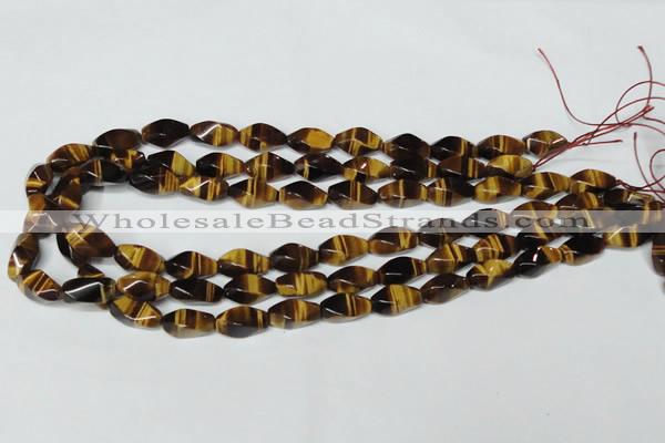 CTE172 15.5 inches 8*16mm twisted rice yellow tiger eye gemstone beads