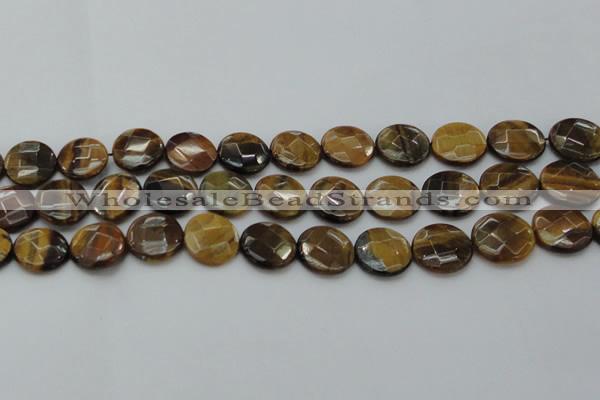 CTE1727 15.5 inches 16mm faceted coin yellow tiger eye beads