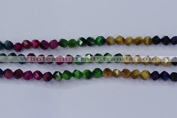 CTE1928 15.5 inches 10mm faceted nuggets colorful tiger eye beads