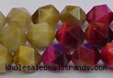 CTE1939 15.5 inches 12mm faceted nuggets mixed tiger eye beads