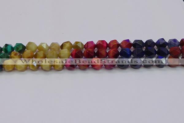 CTE1939 15.5 inches 12mm faceted nuggets mixed tiger eye beads