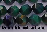 CTE1948 15.5 inches 10mm faceted nuggets green tiger eye beads