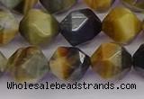 CTE1977 15.5 inches 10mm faceted nuggets golden & blue tiger eye beads