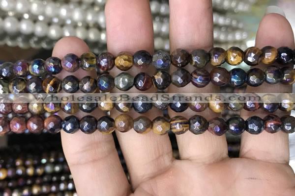 CTE2001 15.5 inches 6mm faceted round AB-color mixed tiger eye beads