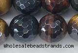 CTE2097 15.5 inches 14mm faceted round AB-color mixed tiger eye beads