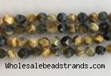 CTE2128 15.5 inches 12mm faceted nuggets golden & blue tiger eye beads