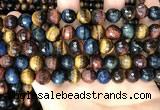 CTE2228 15.5 inches 10mm faceted round colorful tiger eye beads