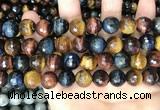 CTE2229 15.5 inches 12mm faceted round colorful tiger eye beads