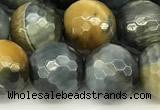 CTE2312 15 inches 10mm faceted round golden & blue tiger eye beads