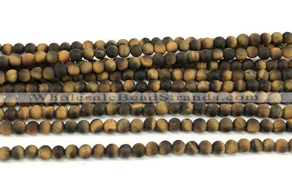 CTE2455 15 inches 4mm round matte yellow tiger eye beads