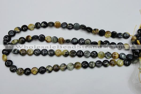 CTE560 15.5 inches 10mm flat round golden & blue tiger eye beads