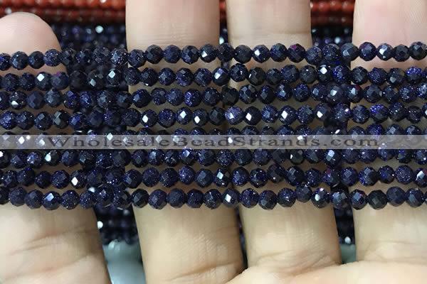 CTG1191 15.5 inches 3mm faceted round blue goldstone beads