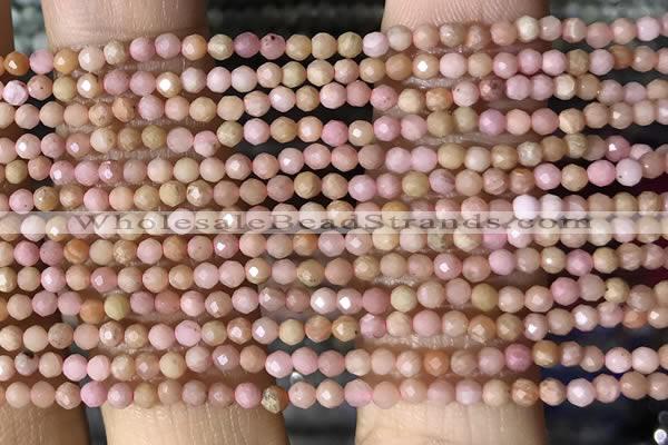 CTG1432 15.5 inches 2mm faceted round pink wooden fossil jasper beads