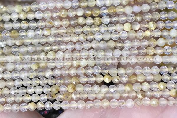 CTG1489 15.5 inches 3mm faceted round golden rutilated quartz beads