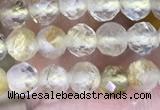 CTG1533 15.5 inches 4mm faceted round golden rutilated quartz beads