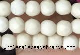 CTG3545 15.5 inches 4mm faceted round white fossil jasper beads