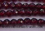 CTG510 15.5 inches 4mm faceted round tiny red garnet beads