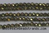 CTG645 15.5 inches 2mm faceted round golden pyrite beads