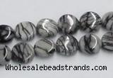 CTJ06 16 inches 10mm flat round black water jasper beads wholesale