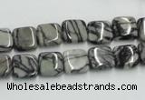 CTJ14 16 inches 10*10mm square black water jasper beads wholesale