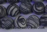 CTJ405 15.5 inches 14mm round matte black water jasper beads