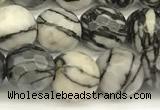 CTJ420 15 inches 6mm faceted round black water jasper beads