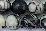 CTJ427 15 inches 10mm faceted round black water jasper beads