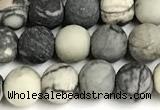 CTJ431 15 inches 6mm round matte black water jasper beads