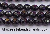 CTO135 15.5 inches 4mm faceted round black tourmaline beads