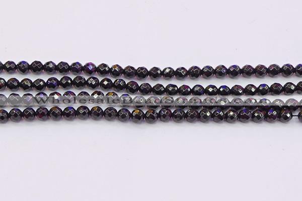 CTO135 15.5 inches 4mm faceted round black tourmaline beads