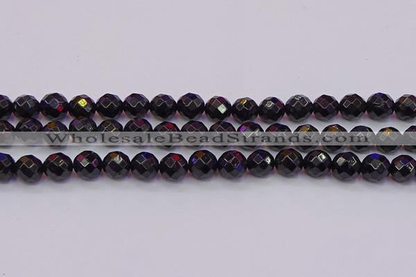 CTO138 15.5 inches 10mm faceted round black tourmaline beads